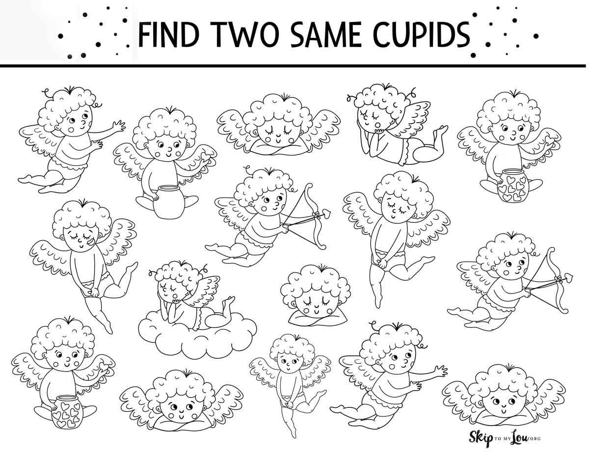 find matching cupids worksheet for kids