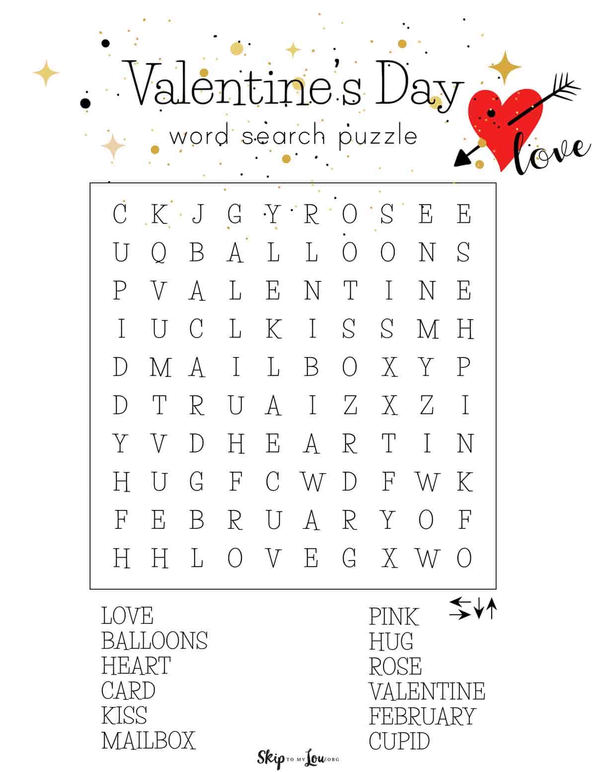 kid's Valentine's Day Word Search