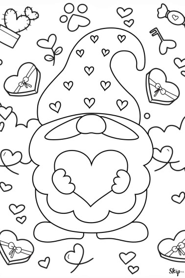 gnome holding heart valentines day coloring page
