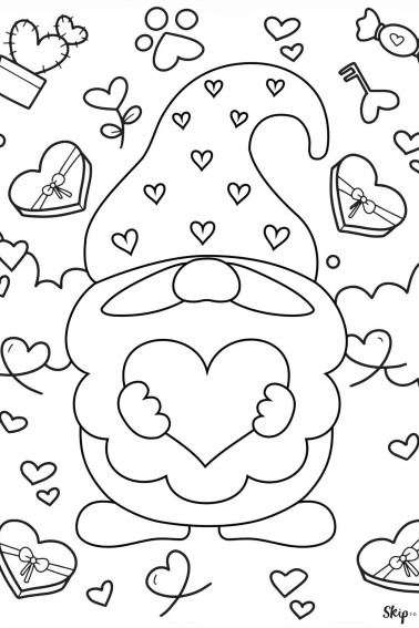 gnome holding heart valentines day coloring page
