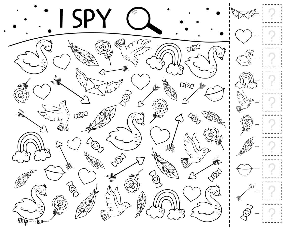 valentines I spy worksheet for kids