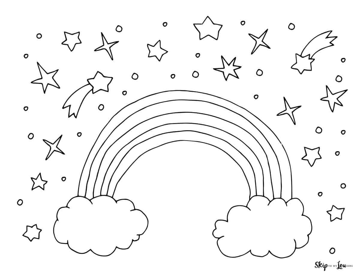 rainbow, clouds and shooting stars