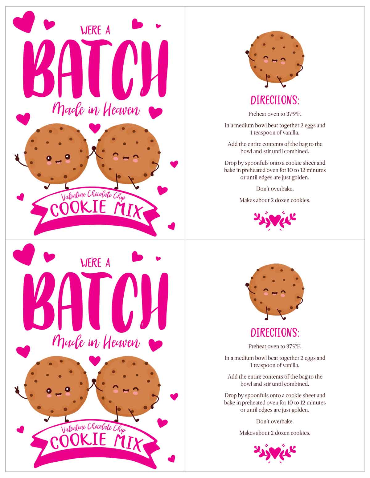 cookie mix gift tag with cooking directions for cookies download pink