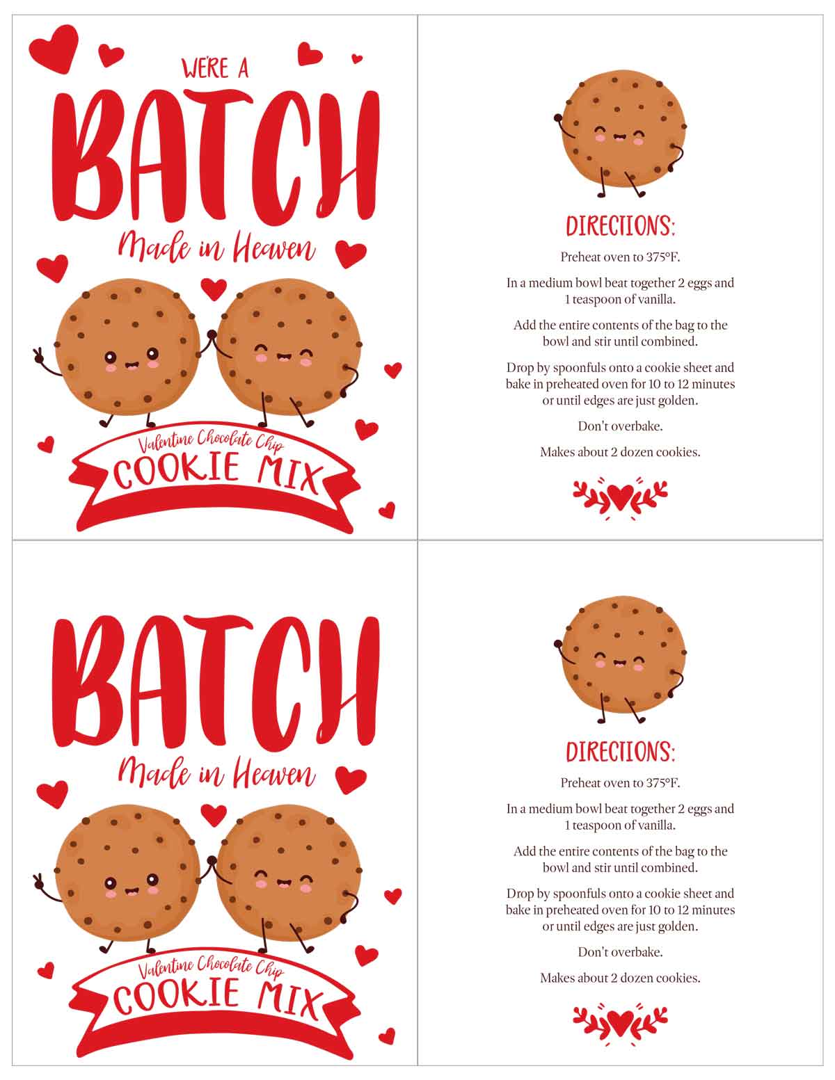 cute cookie gift tag with recipe red download