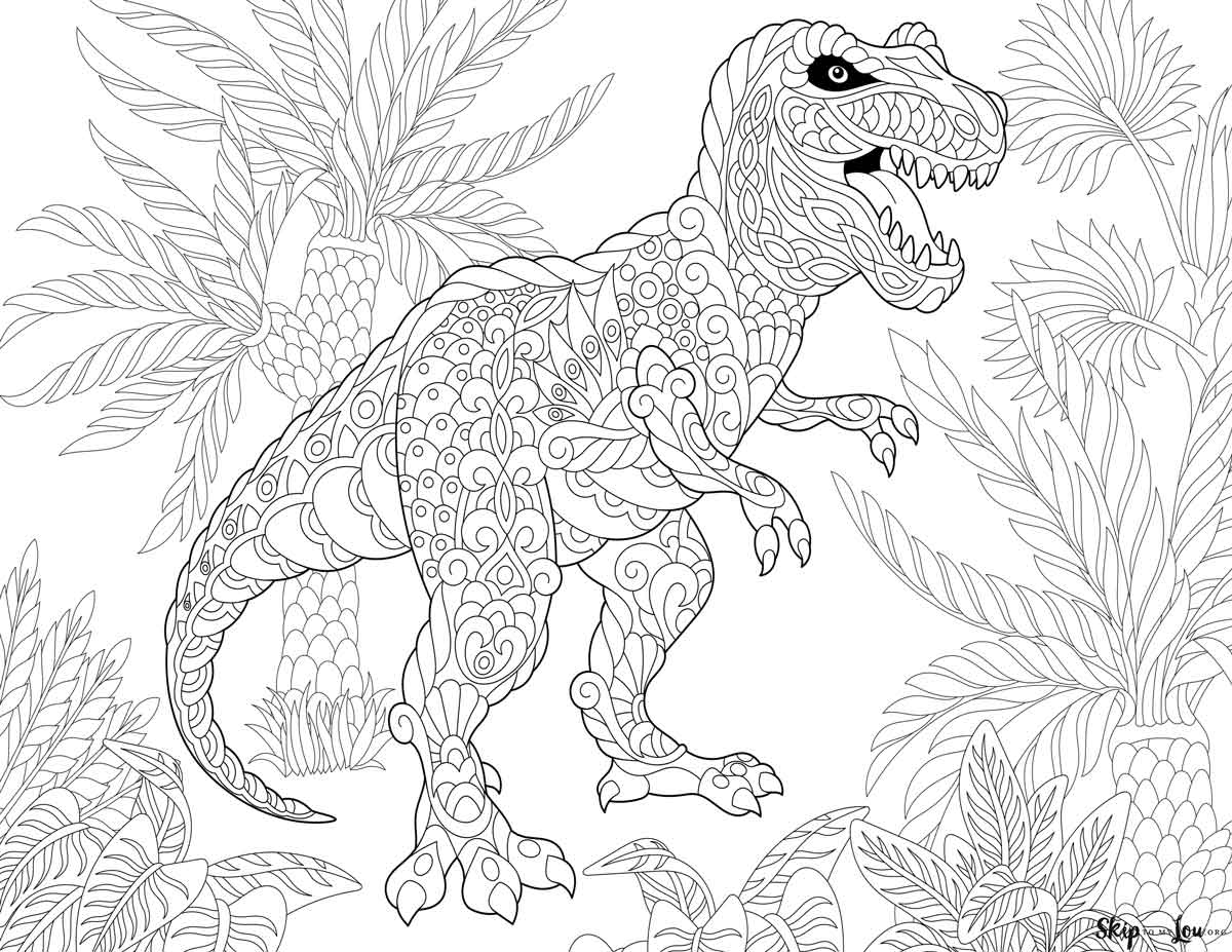 A detailed T-Rex coloring page