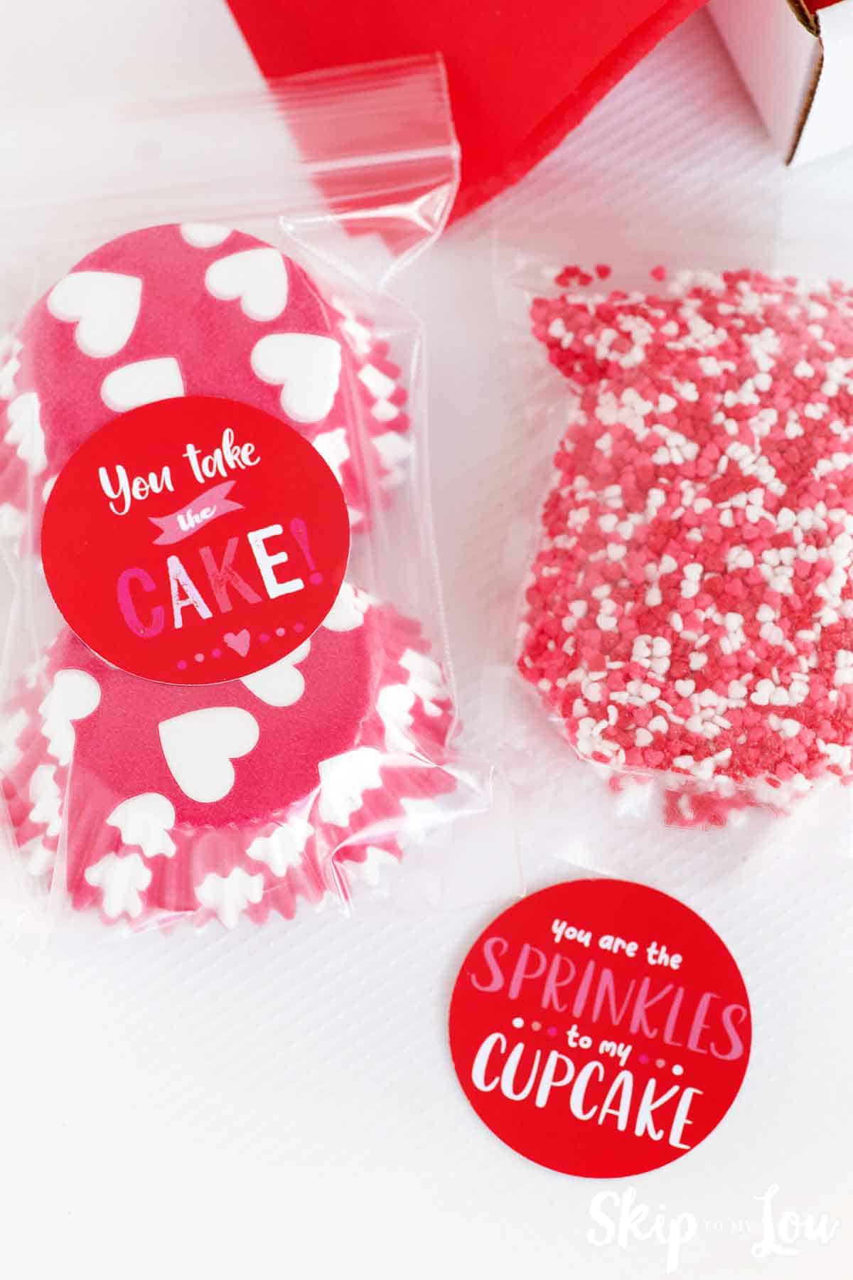 baking cups, sprinkles and cute stickers for gift