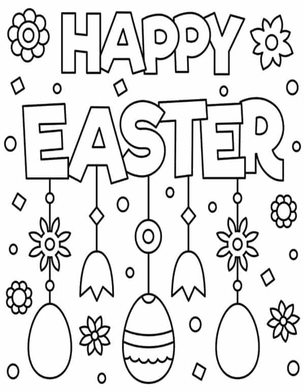 Happy Easter greeting card to color