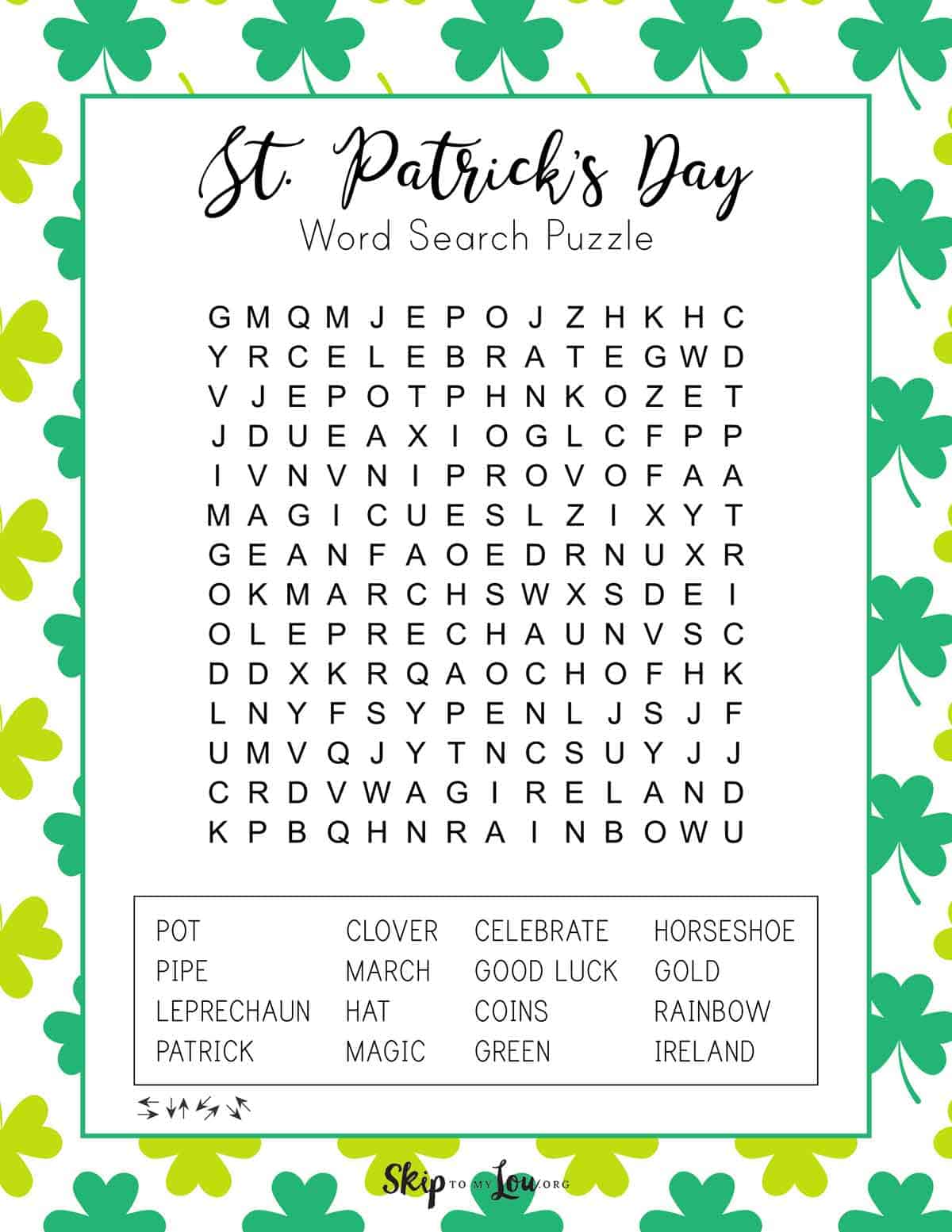 st patrick's day word search