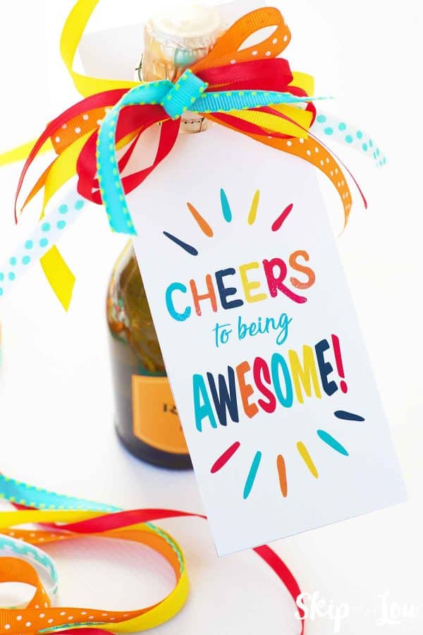 Cheers to being Awesome gift tag on bottle