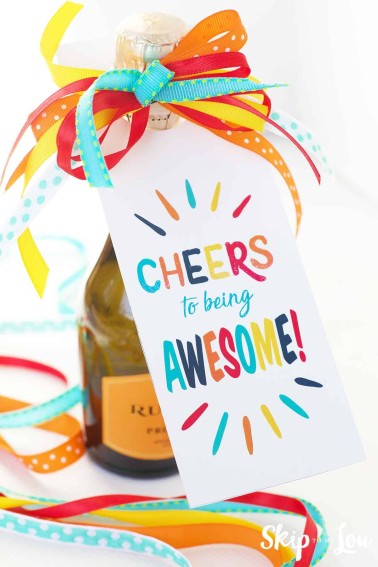 wine bottle with cheers to being awesome tag