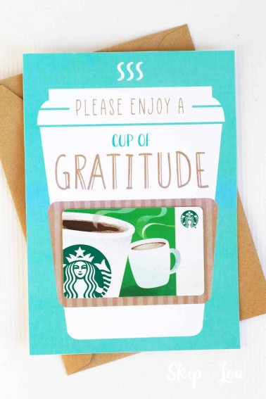 cup of gratitude gift card holder with kraft colored envelope