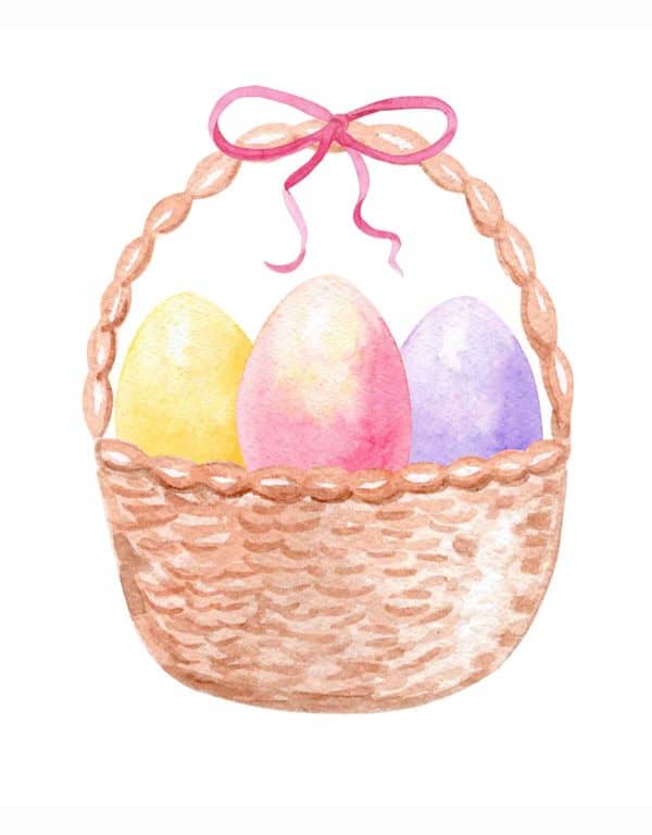 water color basket printable Easter card