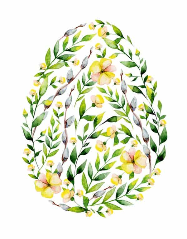 yellow flowers watercolor egg printable
