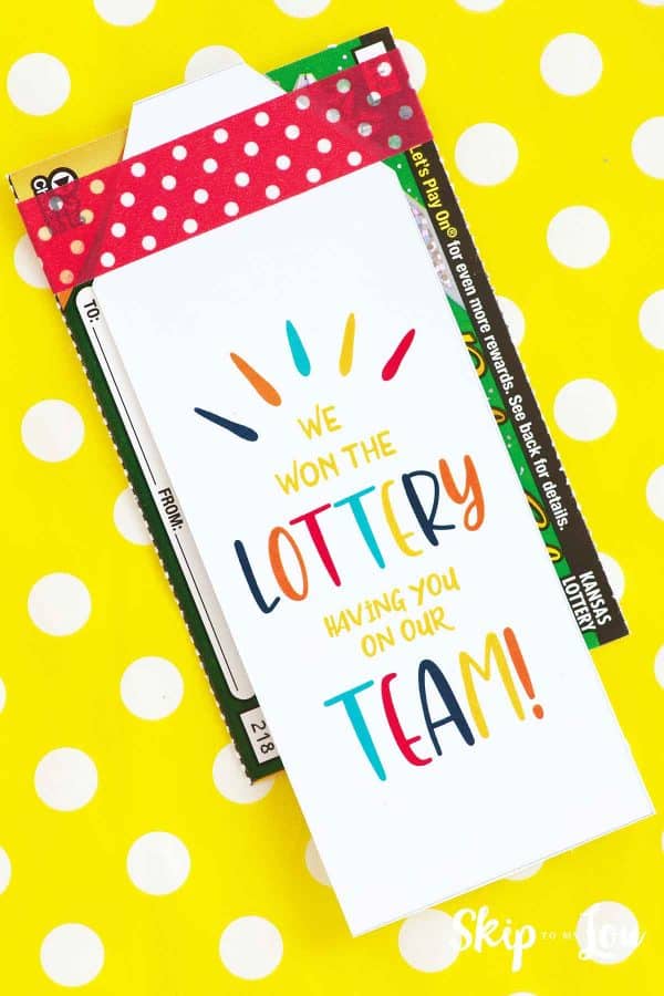 Gift tag we won the lottery having you on our team