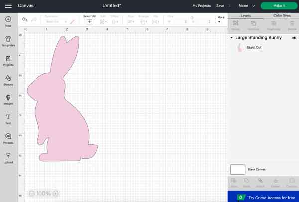 bunny on cricut design space canvas