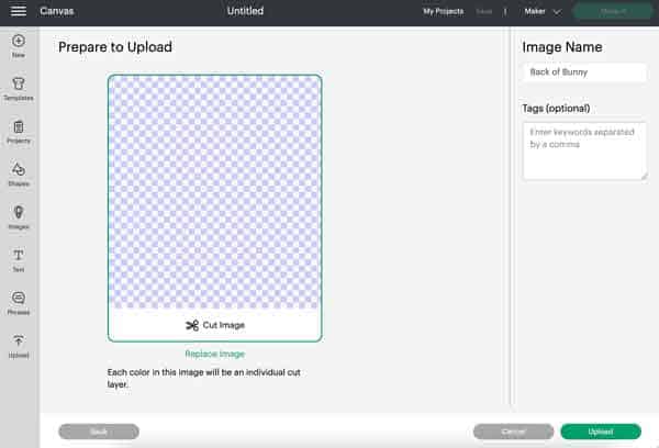 upload screen for cricut design space