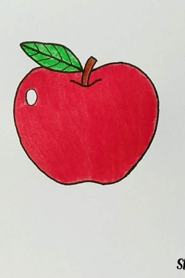 color apple red and leaf green to the apple drawing easy