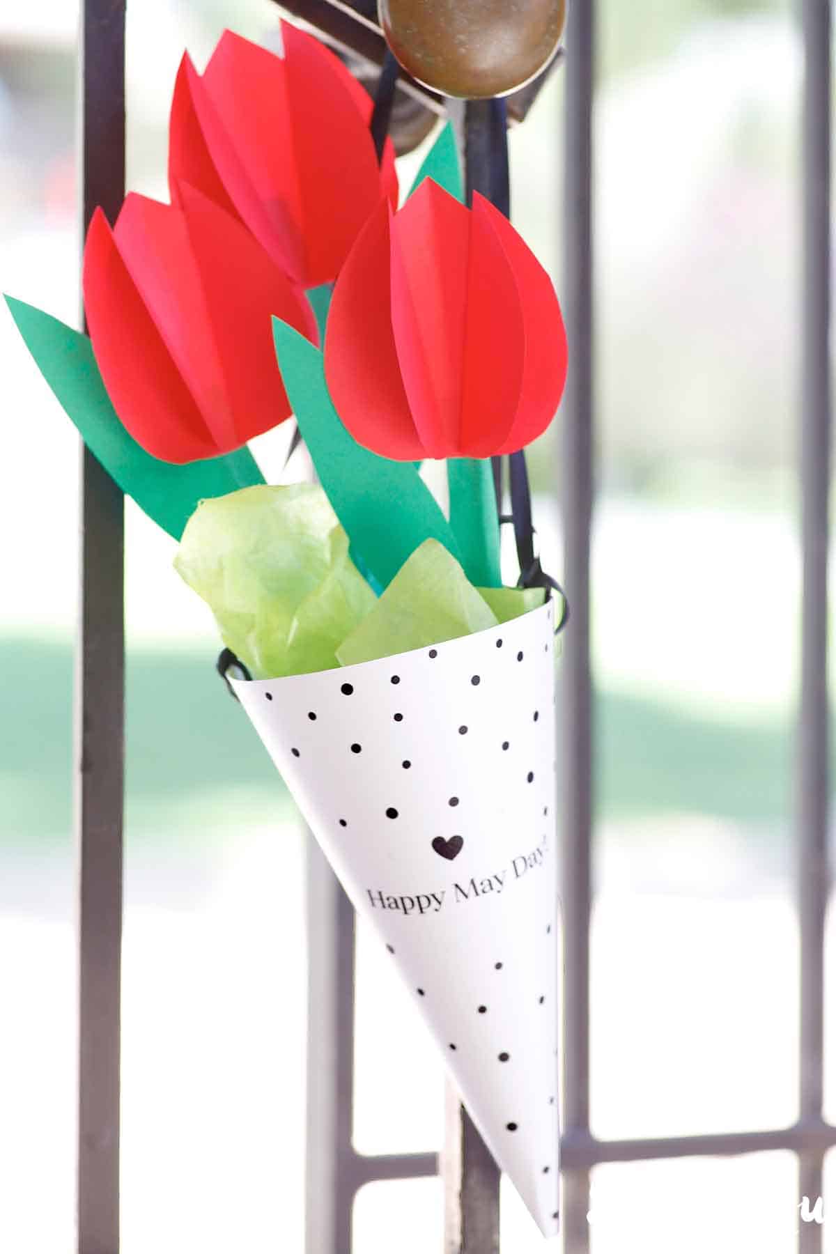 may day basket filled with tulips