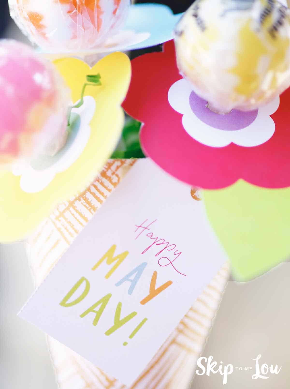 happy may day tag on basket