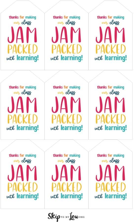 printable teacher gift tags in color thanks for making our class jam packed with learning