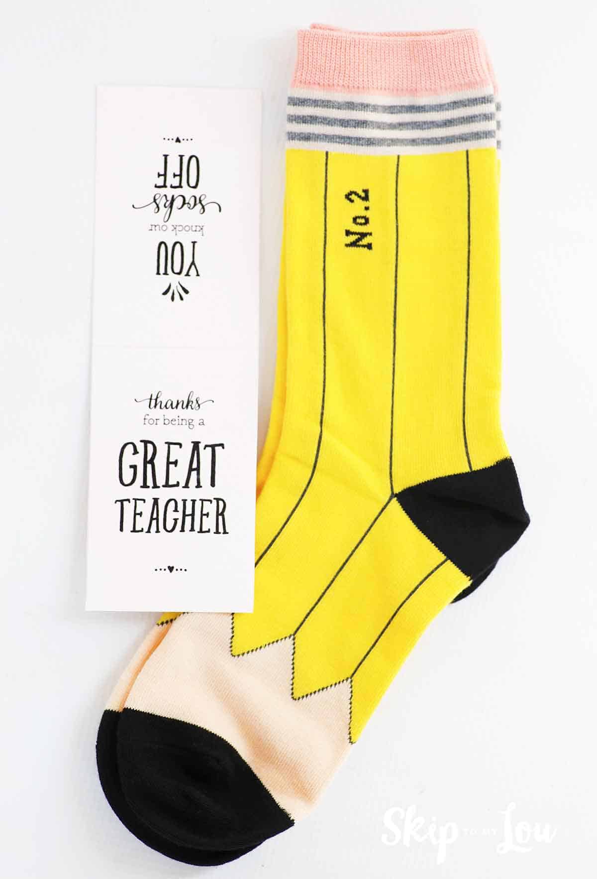 pencil socks with printable you knock our socks off gift tag
