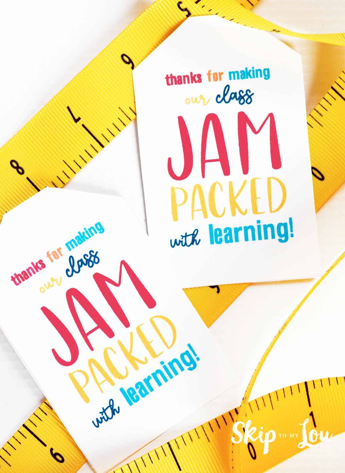 printable gift tags on yellow ruler ribbon