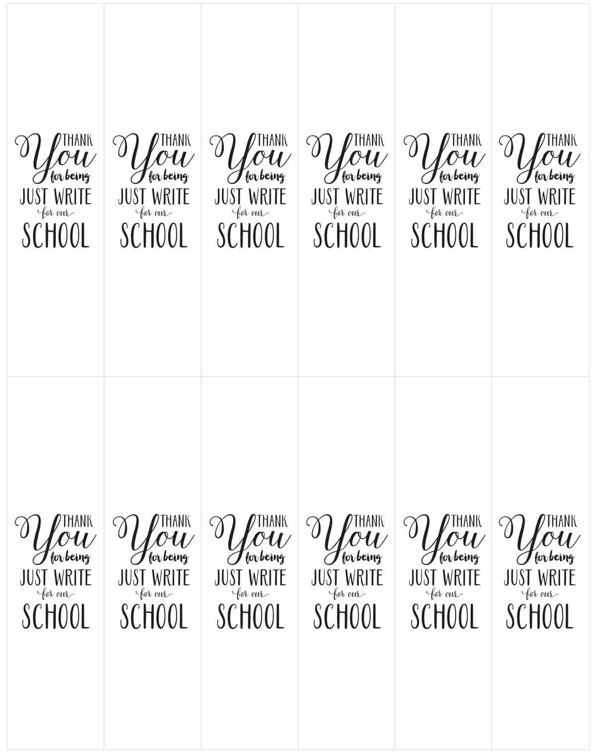 thank you for being just write for our school printable tag