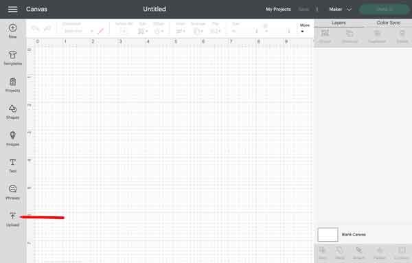 upload button on cricut design space