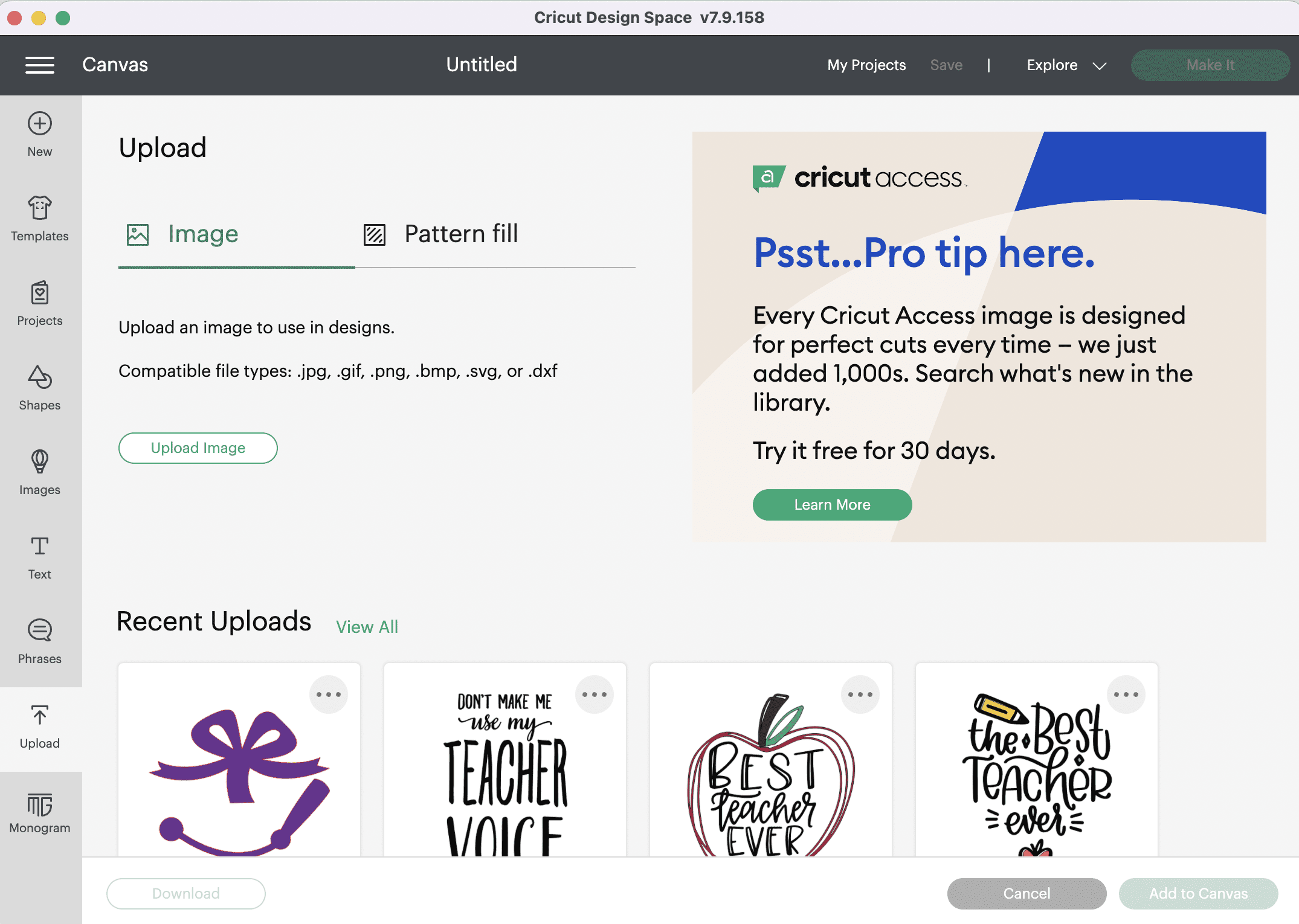 choose upload image cricut design space
