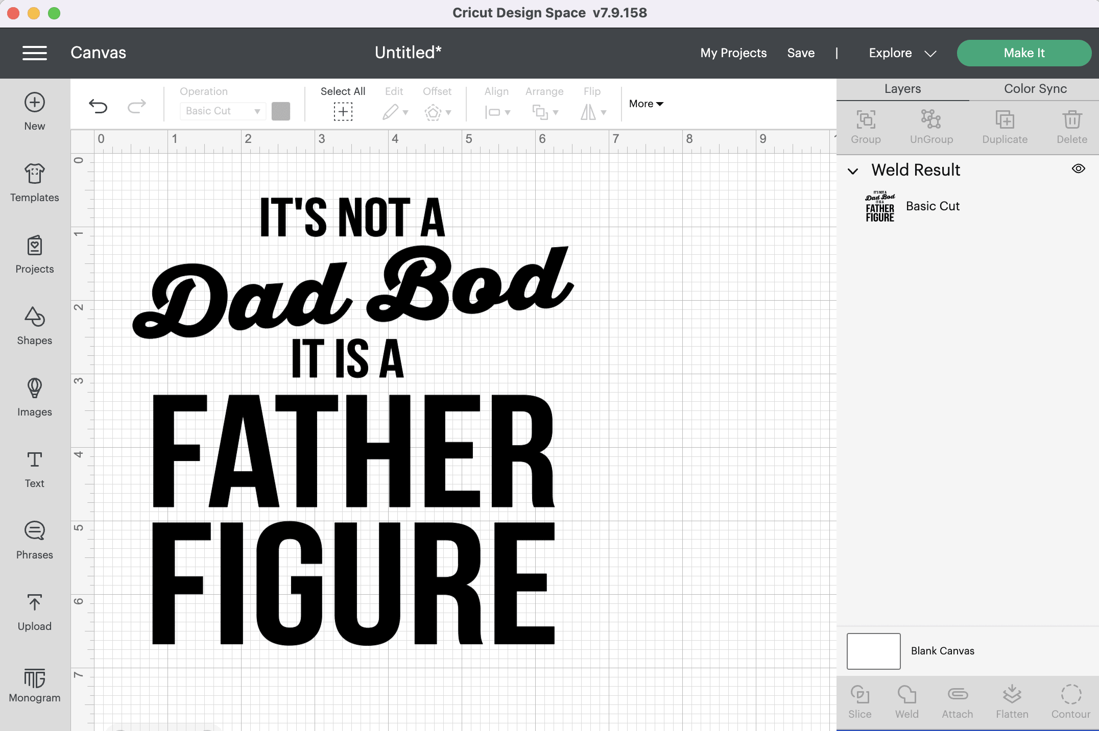 adjust dad svg to size cricut design space