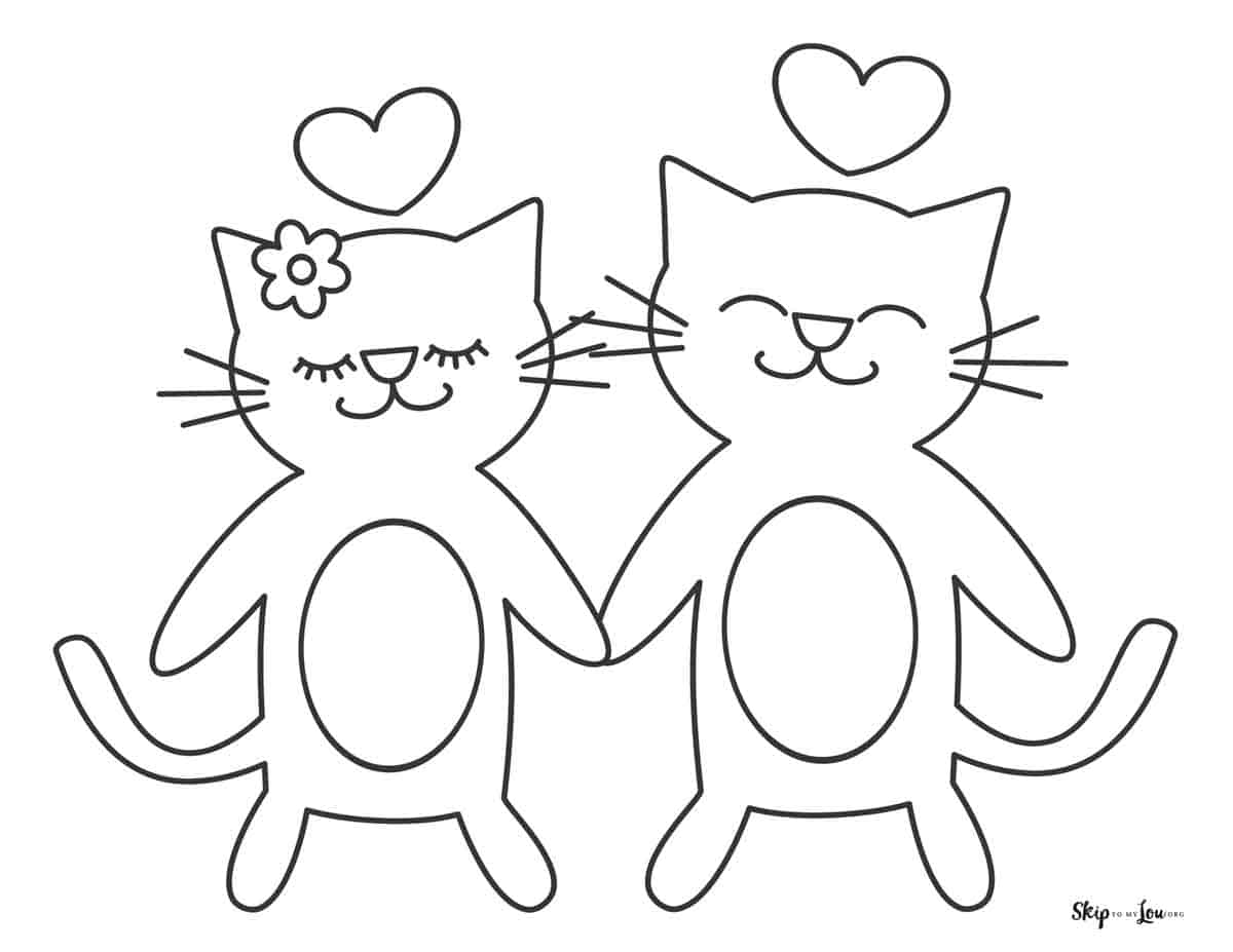 sweet kitties in love coloring page