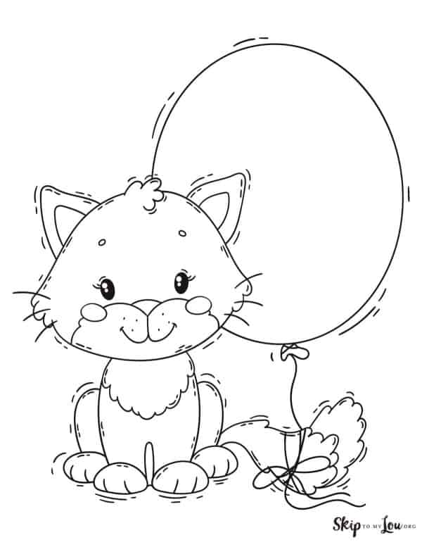 kitten with balloon coloring page