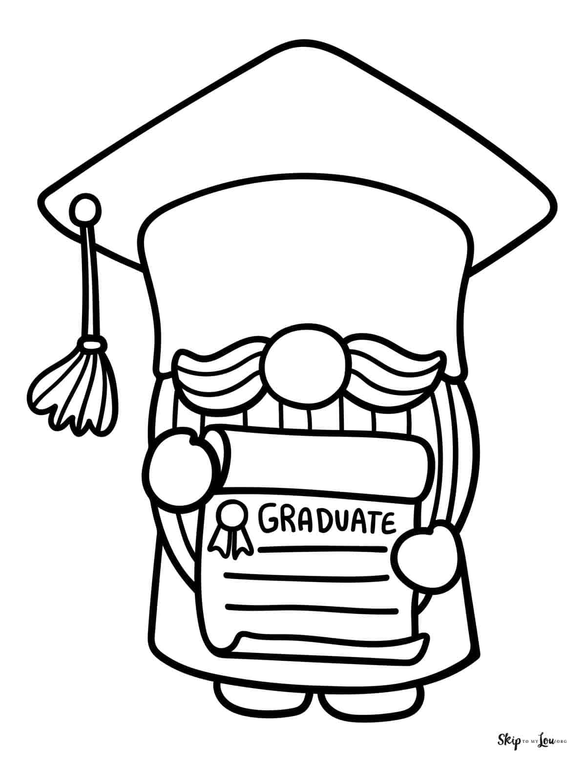 Gnome holding graduation certificate coloring page