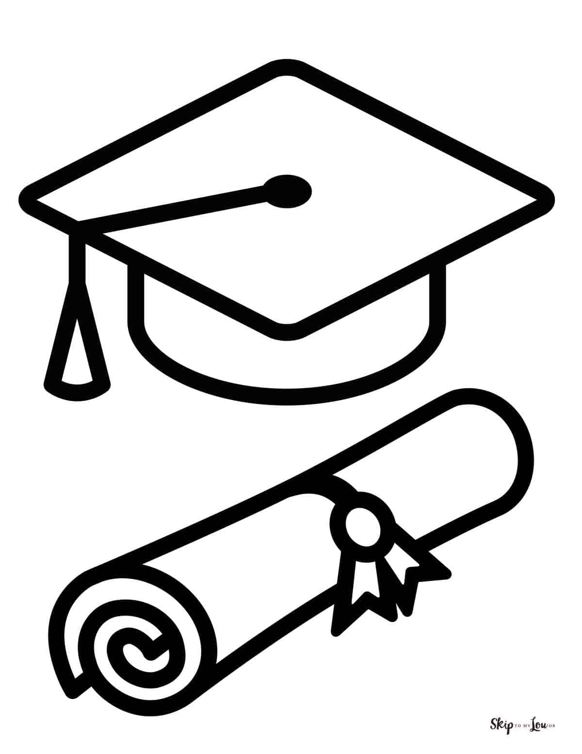 coloring page graduation hat and diploma