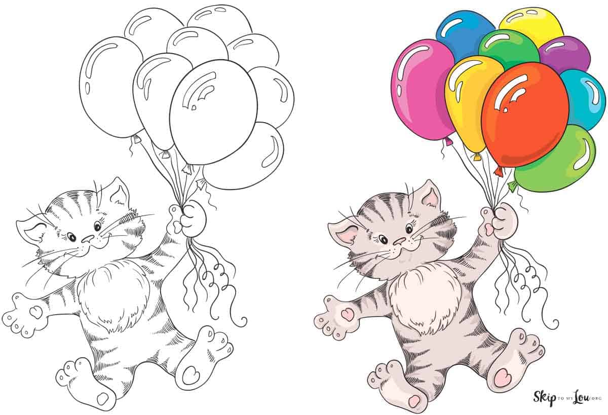 printable kitties with balloons