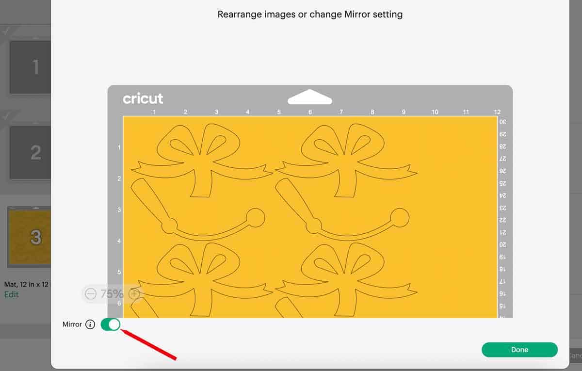 turn on mirror image cricut design studio