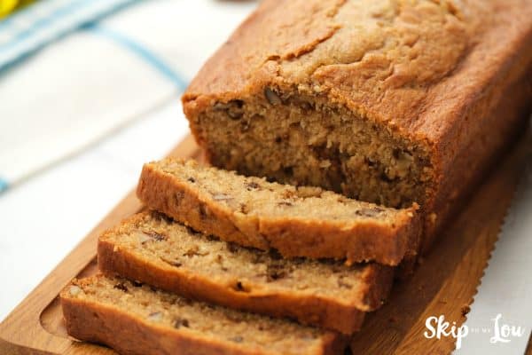 peach bread sliced and served
