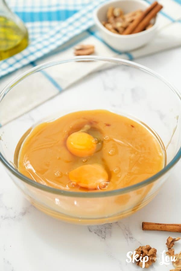add eggs to mixture for peach bread recipe