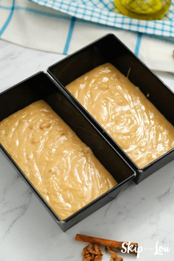 pour peach bread mix  in to loaf pans