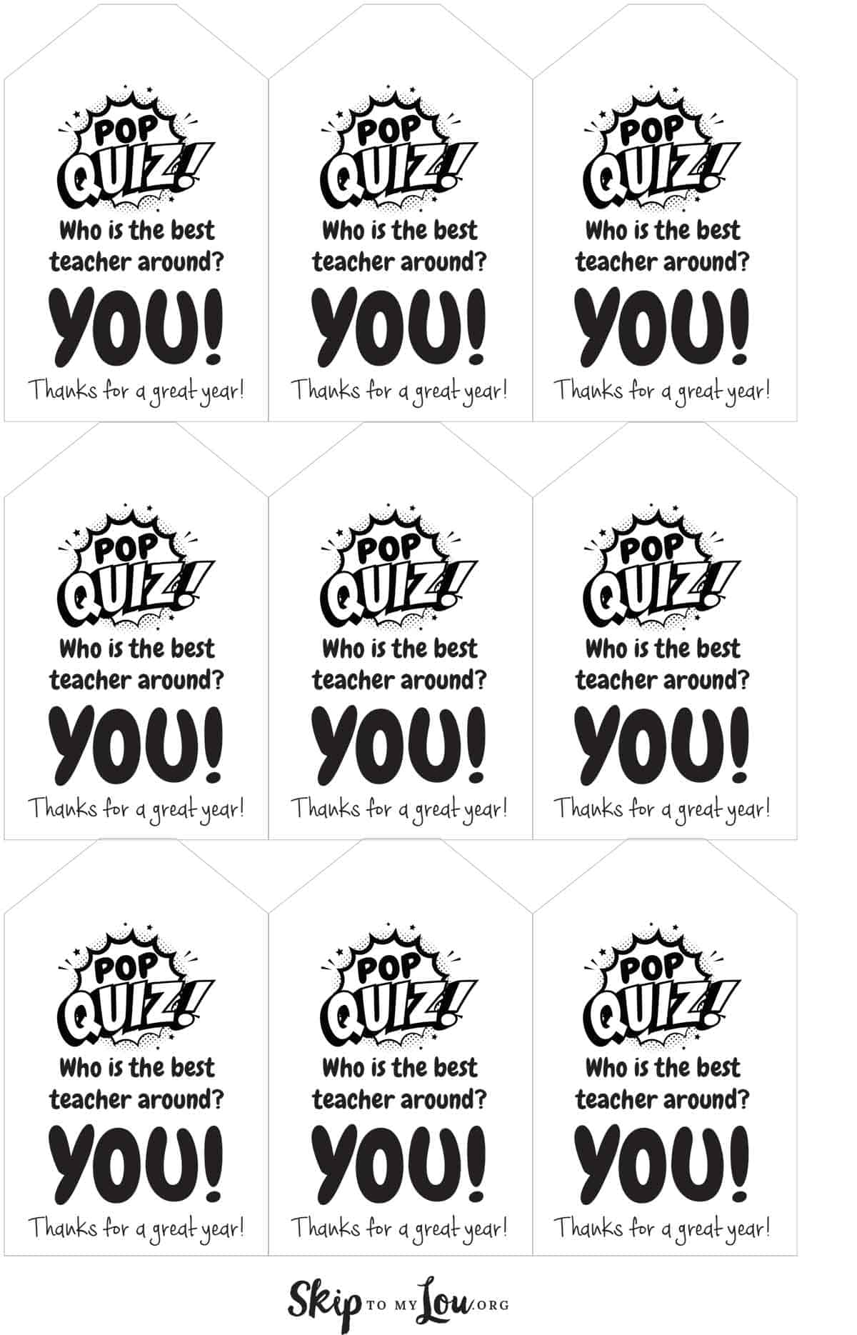 pop quiz gift tags black and white printable