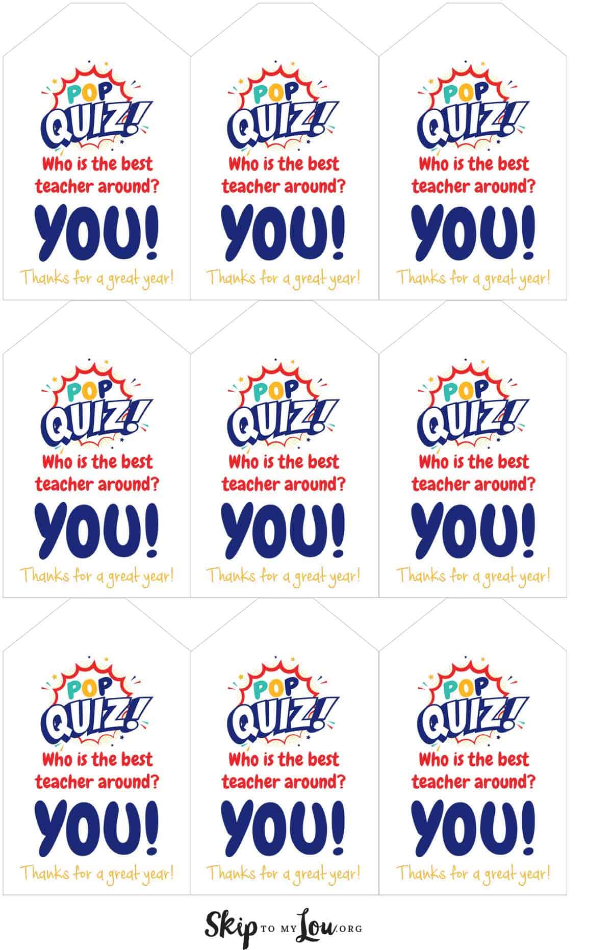 printable pop quiz gift tags in color