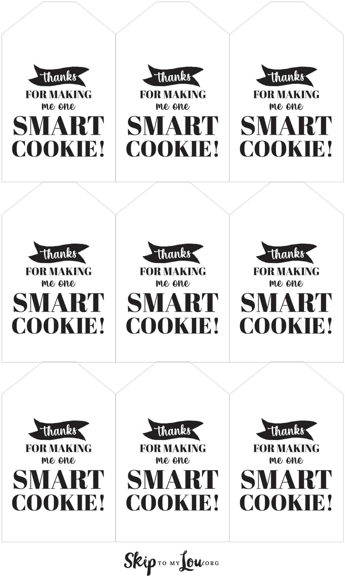 One smart cookie gift tag black and white printable