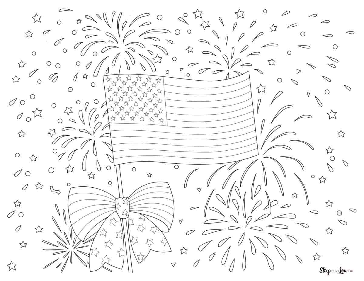 american flag and fireworks coloring page