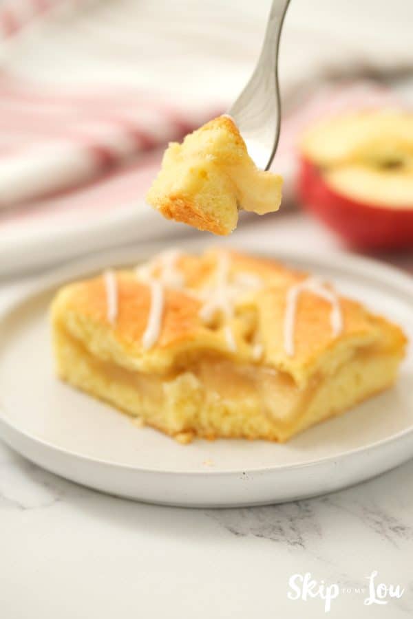 Apple Coffee cake with a bite out.