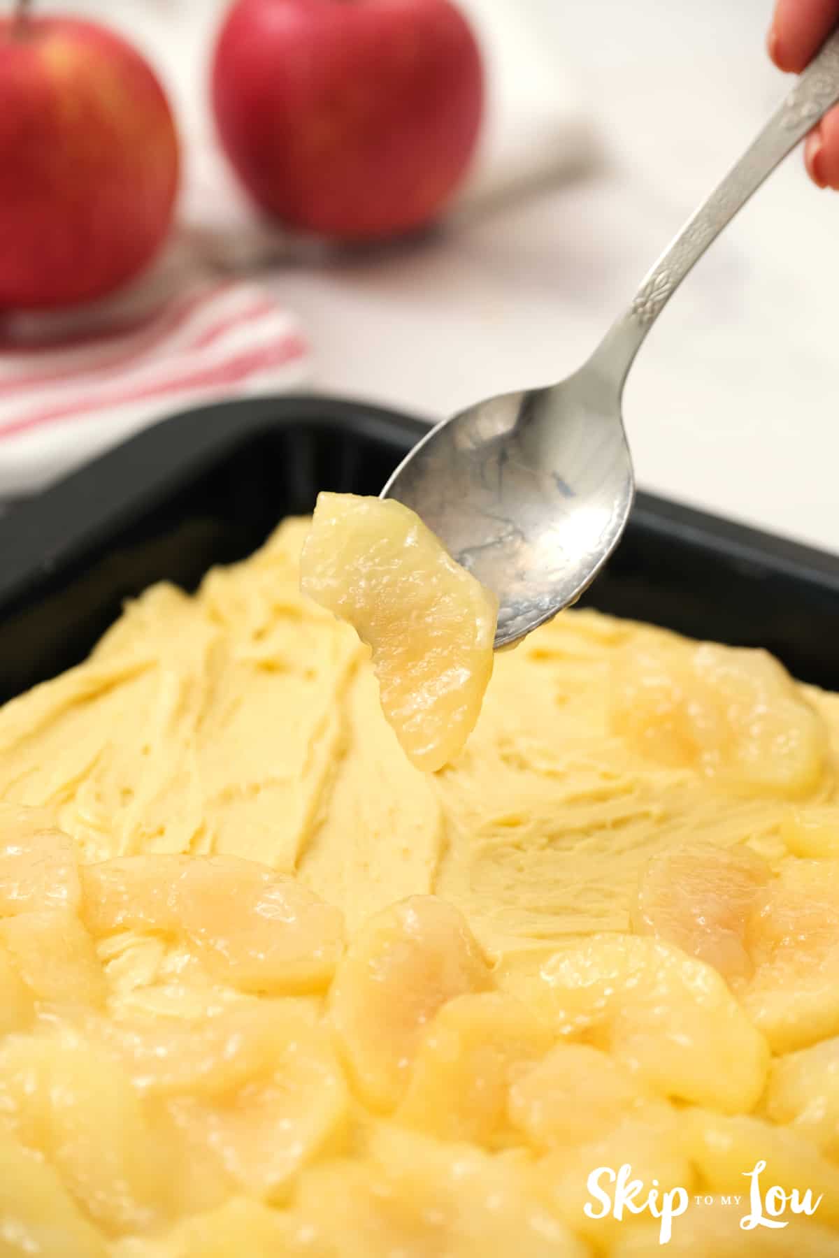 Spread 2/3 of the batter in the pan. Spread pie filling evenly over the batter.