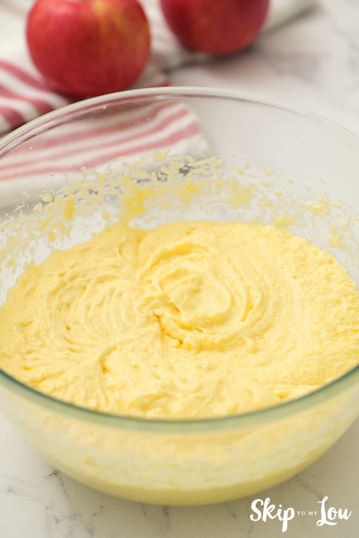 Beat sugar, butter, vanilla extract & eggs on low until mixed well.