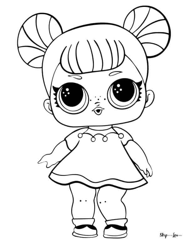 LOL doll coloring page with Teacher's Pet. She has bangs and high side buns.