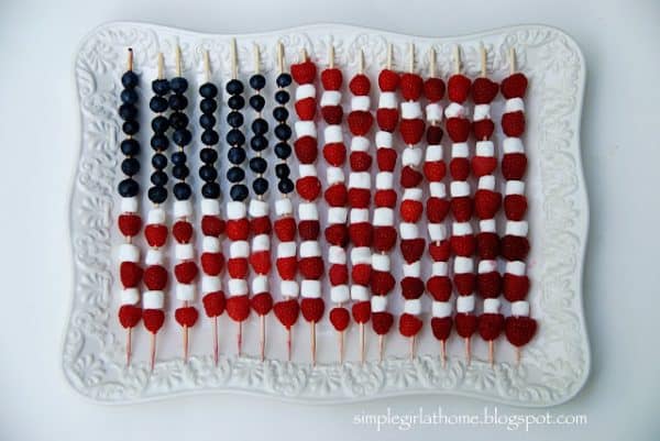 red, white and blue fruit kabobs