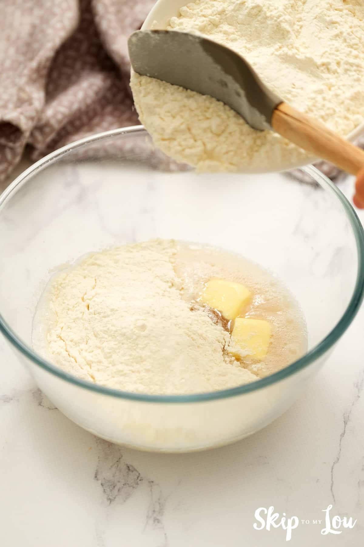 combine yeast mixture iwht butter and flour