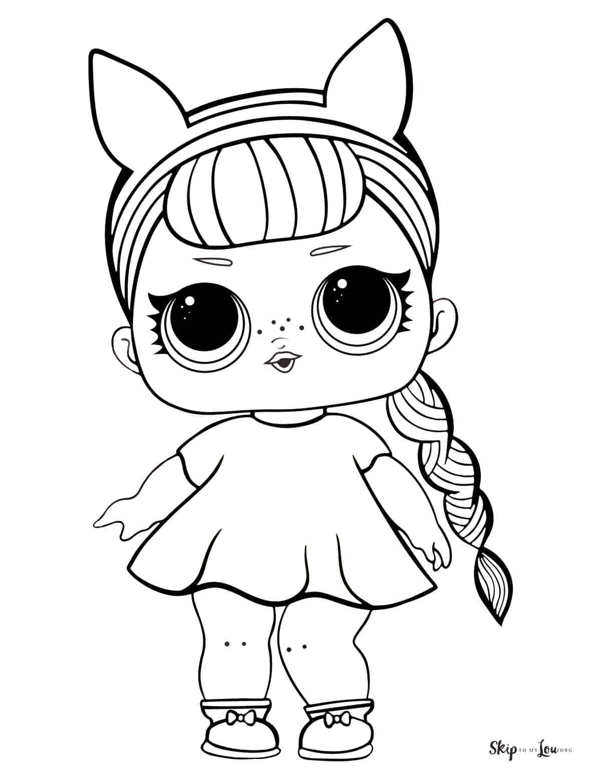 LOL doll named Baby Cat with cute cat ears and a braid on the right side.